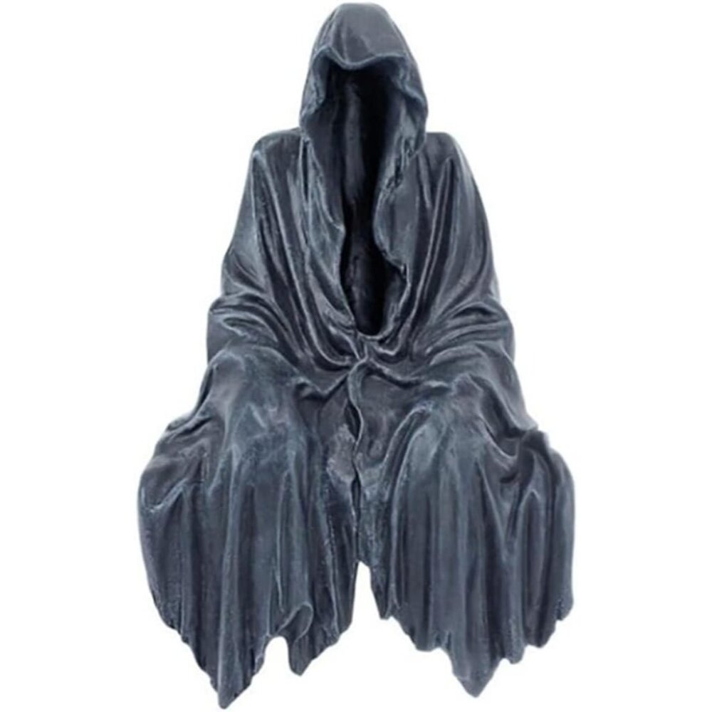 Grim Reaper Sitting Statue Gothic Scary Art Decor, Black Horror Robe Halloween R